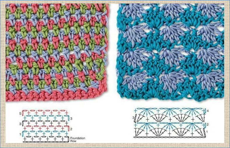 Двухцветные узоры крючком. Разноцветные узоры крючком. Плотный двухцветный узор крючком. Трехцветный узор крючком.