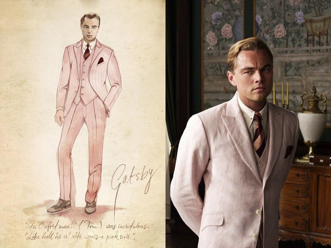 Леонардо ДиКаприо в фильме «Великий Гэтсби» в розовом льняном костюме от Brooks Brothers с отворотами на рукавах как на крагах. Bazmark Films/ The Kobal Collection