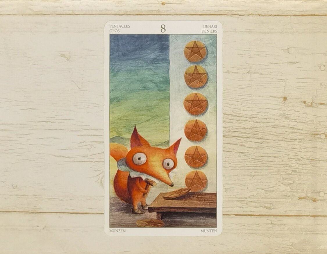 Аркан "8 Пентаклей". "Таро Таинственного леса".