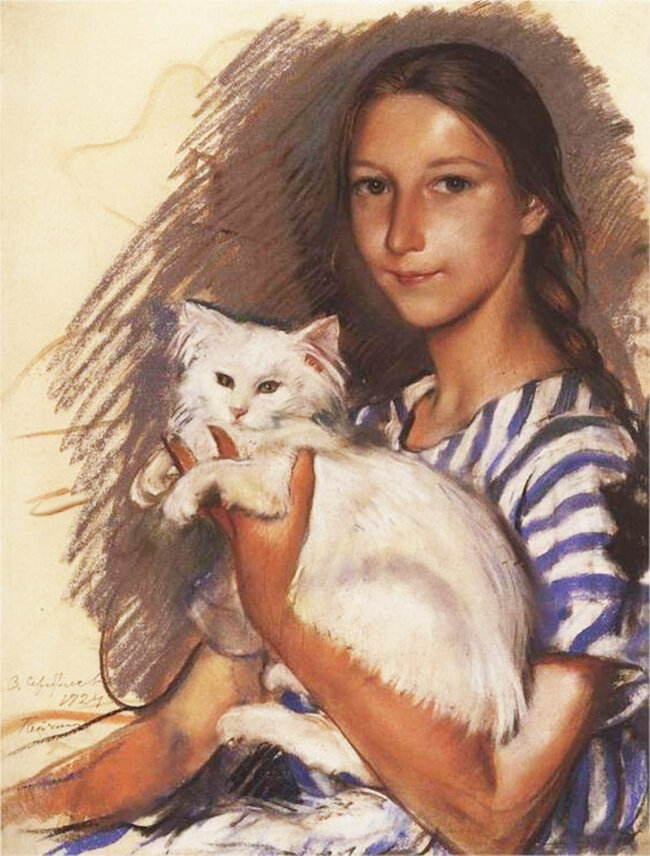 Зинаида Серебрякова, Россия. Портрет Наташи Лансере с кошкой. 1924