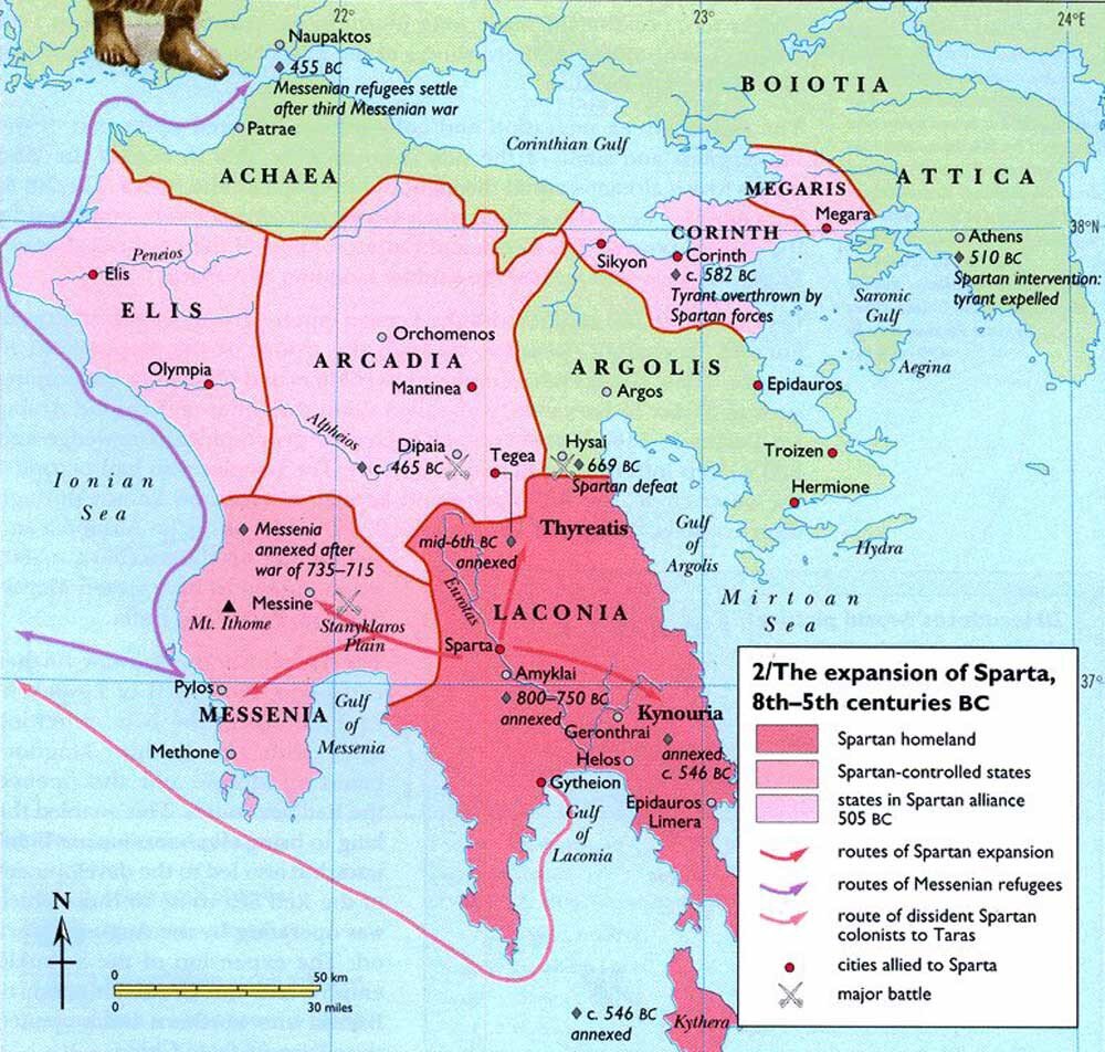 Карта спарты в древней греции
