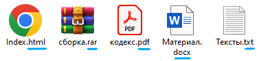 На данной картинке подчеркнуты расширения файлов
