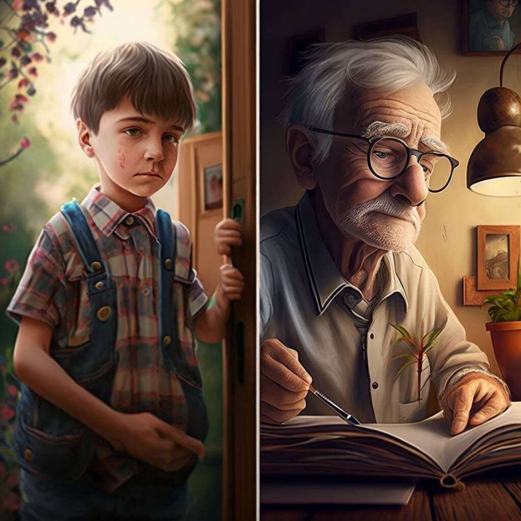 На этой картинке видно, что мальчик хотел стать писателем, и к зрелому возрасту он все таки этого добился! Поэтому не стоит сдаваться, а только работать и стараться добиться успеха, я очень верю в своих читателей и очень вас люблю!