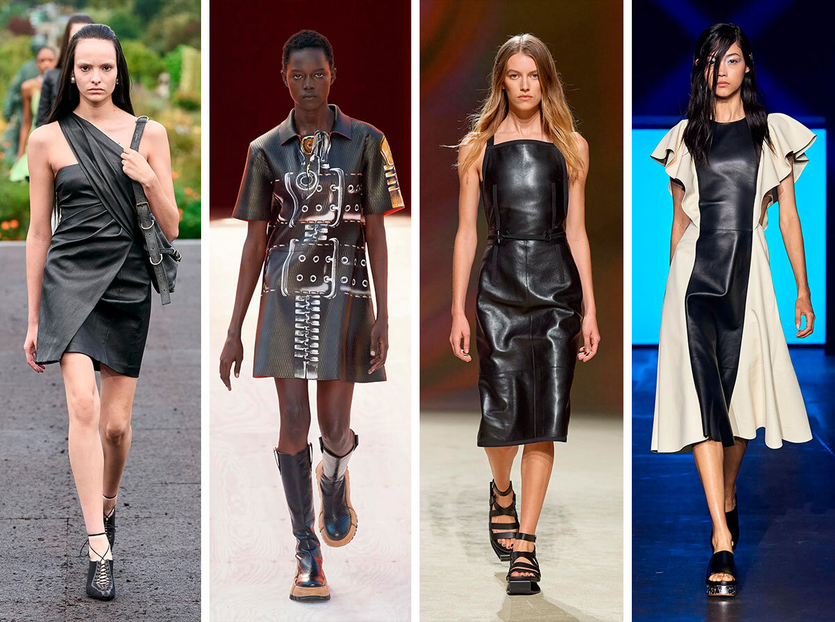Кожаные платья 2023 модные тенденции