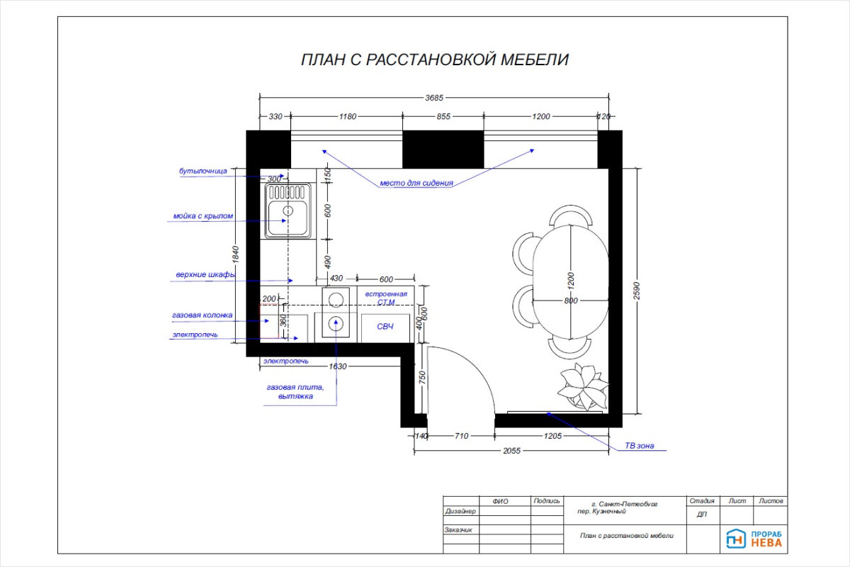 План расстановки мебели от дизайнеров «Прораб НЕВА»