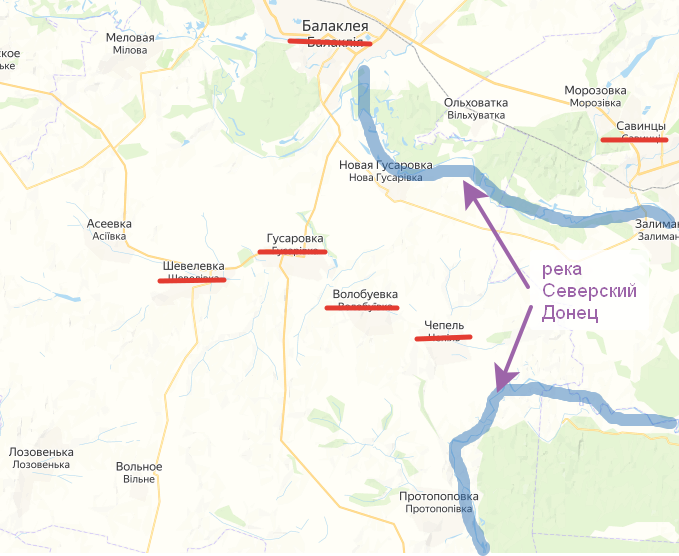 Лозовенька - у левого края карты внизу. Создано на основе Яндекс-Карт