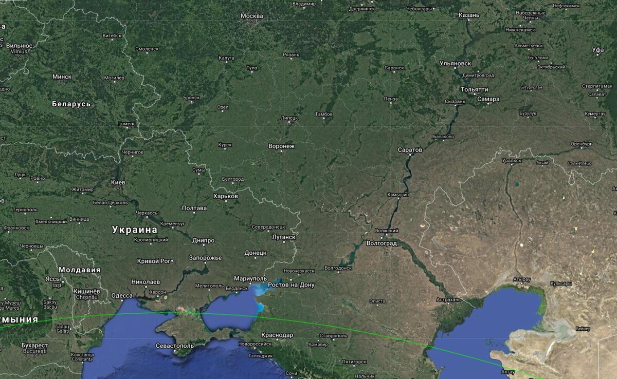  Граница видимости затмения на картах Хавьера Юбе, источник Google