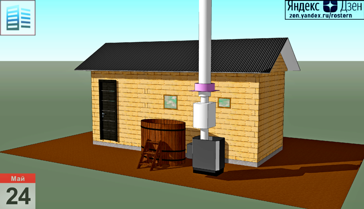 баня 2,5 на 5,5 м. источник фото:  zen.yandex.ru/rostern