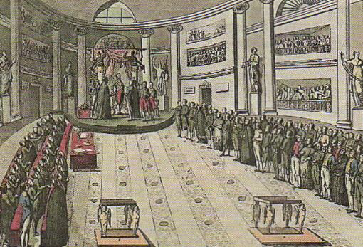 Приведение к присяге Конституции в Зале кортесов. Гравюра по меди начала XIX в.