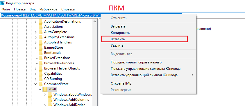 Вставляем путь в область, выделенную синим через ПКМ