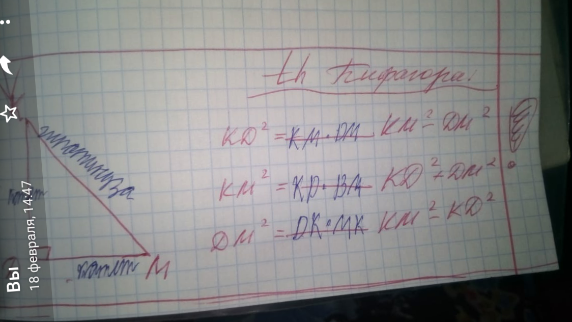 Теорема Пифагора за 8 класс. Впервые увидели в 9 классе. Личное фото. 