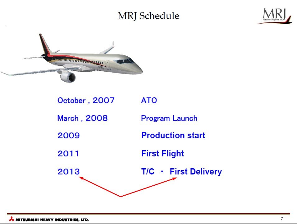 В первой презентации MRJ планировали запустить в эксплуатацию в 2013 году