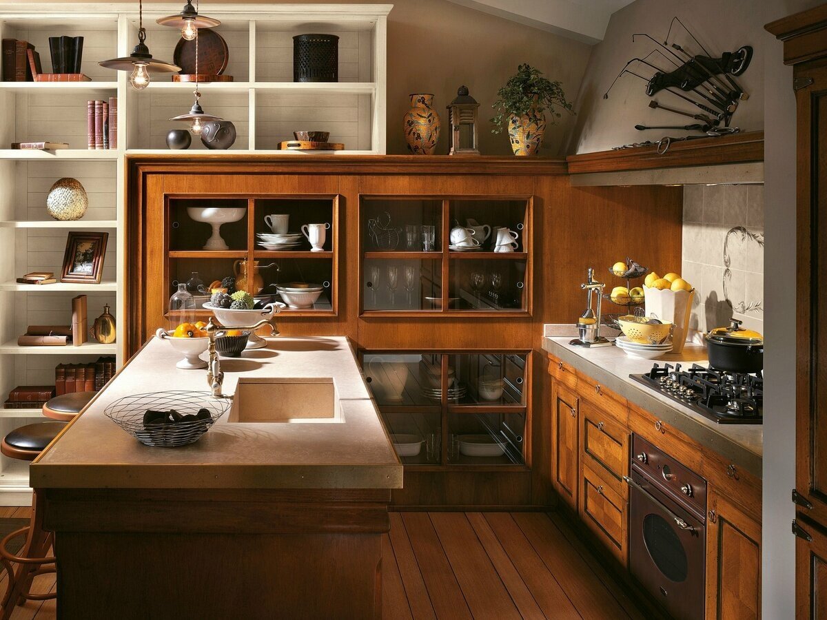 Кухонные полки в интерьере кухни