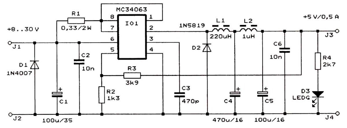 Понижающий преобразователь для светодиодов схема