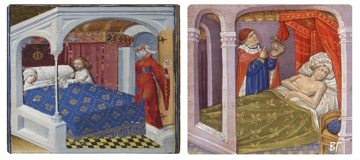 Кровати на средневековых иниатюрах