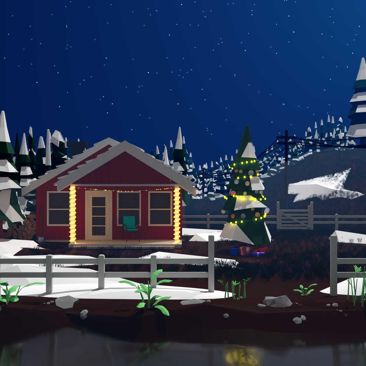 «Ночь, всё залито лунным светом, и..
наверное падают густые хлопья снега»