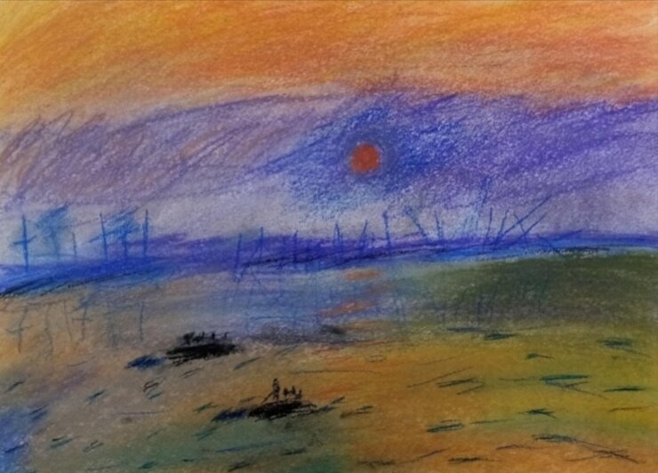 Вольная копия картины Клода Моне "Впечатление. Восход солнца". Пастель