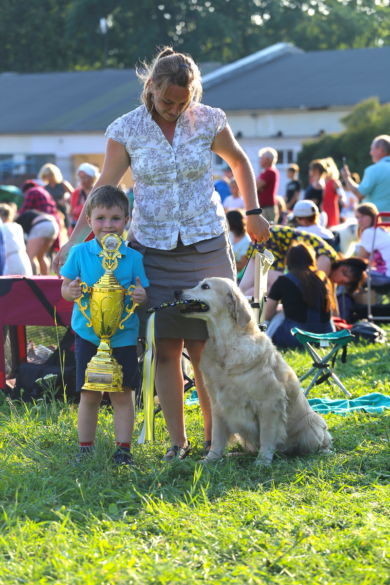 Победа! Больше всех радовался кубку наш сын )) Мы не ожидали победы, так как Мегги взяли на выставку просто за компанию к младшей собаке. От того приятно вдвойне.