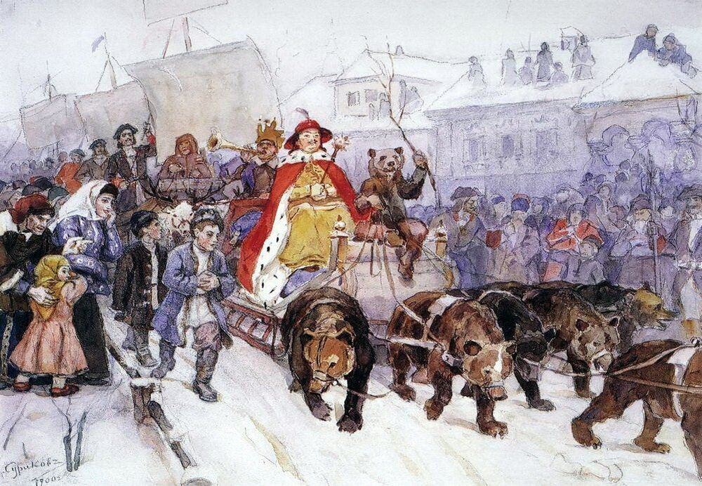 В.И. Суриков Большой маскарад на улицах Москвы в 1722 году. Деталь. Россия, 1900. Бумага; акварель. Государственный Русский музей, Санкт-Петербург