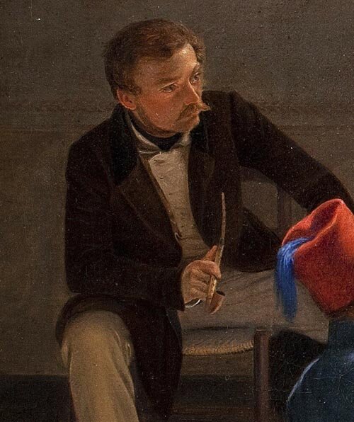 Константин Хансен «Компания датских художников в Риме», 1837, фрагмент с автопортретом 