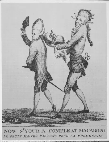 Petit-maitre на прогулке, карикатура 1770-х годов