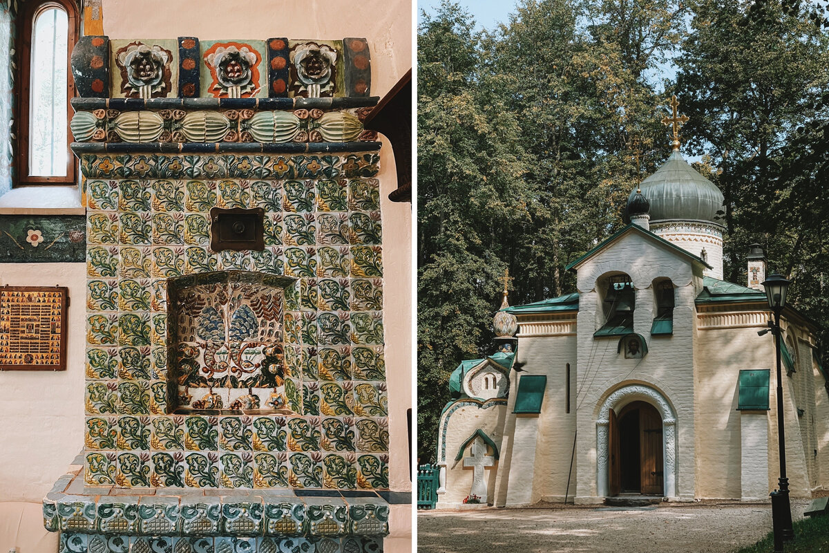 Внутри церкви стоит первая печь с изразцами Михаила Врубеля