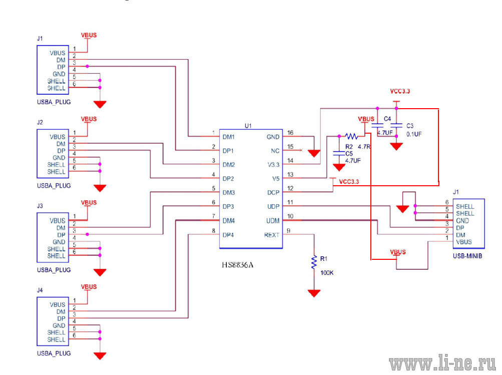 USB хаб-адаптер для устройств 4 порта USB 2.0 в IP сеть AT-OMNI-324