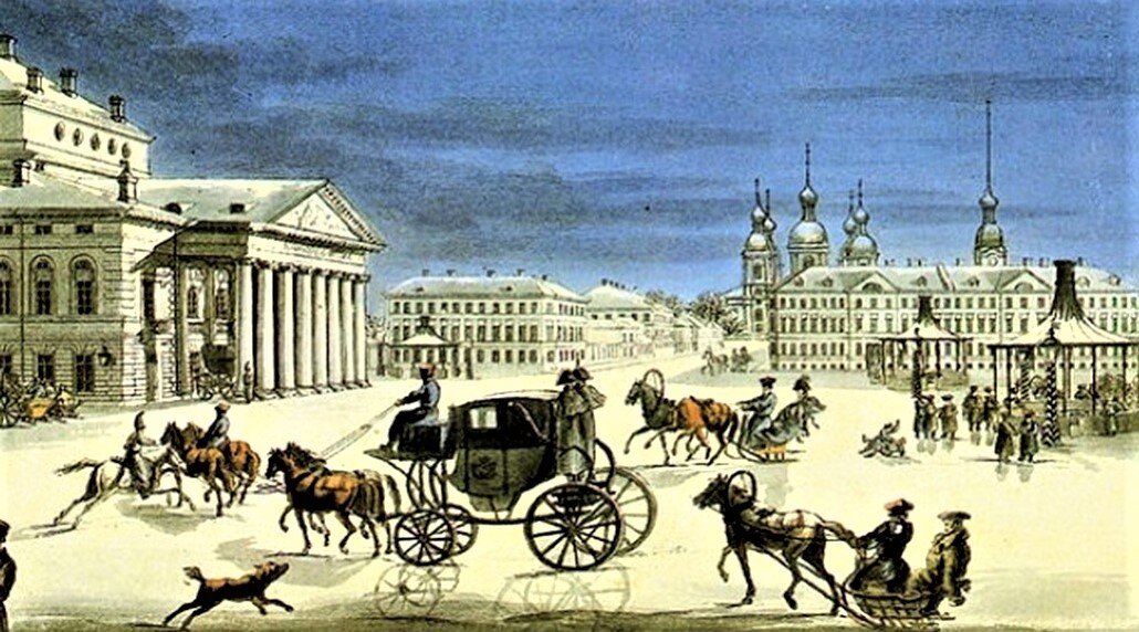 Источник slavianka.ru  Здание Большого театра на месте сегодняшней Консерватории. Вдали видны купола Богоявленского морского собора.