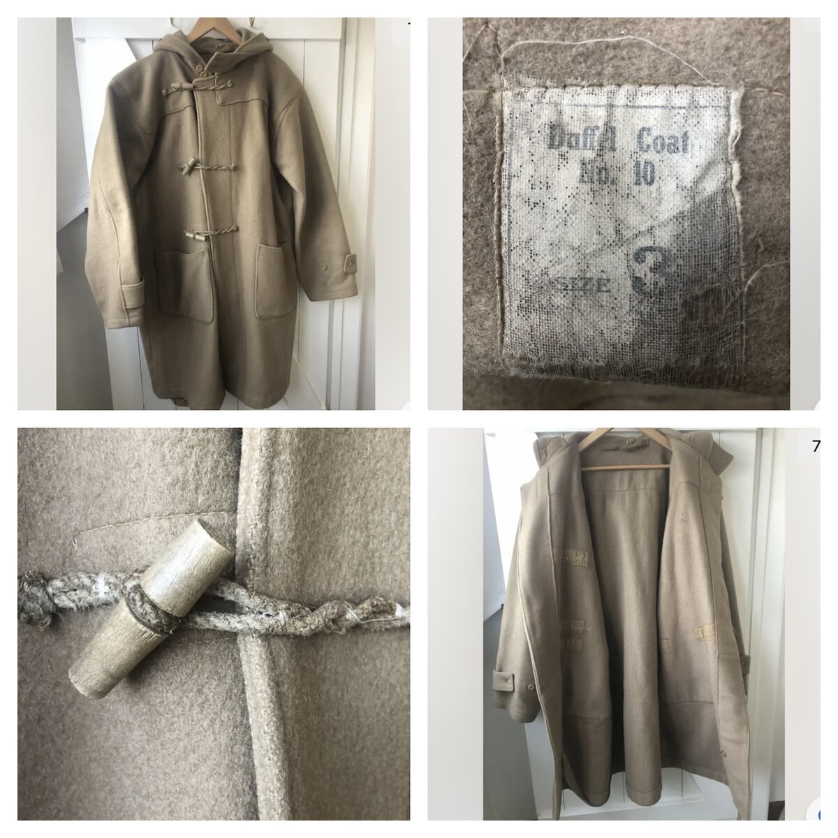 Фотографии настоящего пальто дафл времён Второй Мировой Войны. Стоимость на Ebay (аналог Авито) - £290 (около 25000 рублей). 