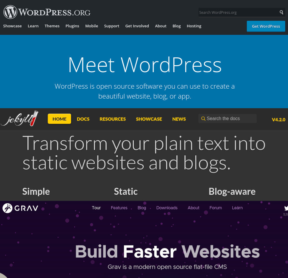 WordPress, Jekyll, Grav