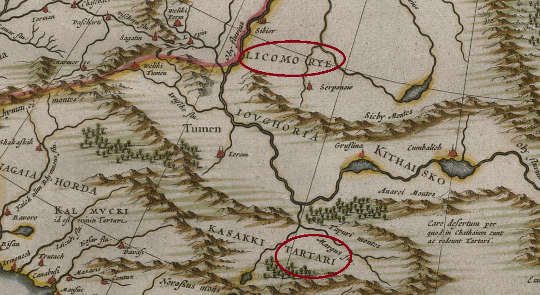 Лукоморье на карте Тартарии из атласа Блау 