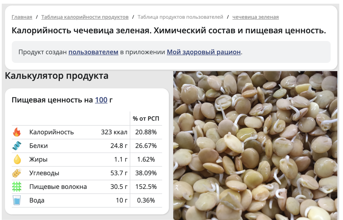 На слайде пророщенная чечевица. Фото автора