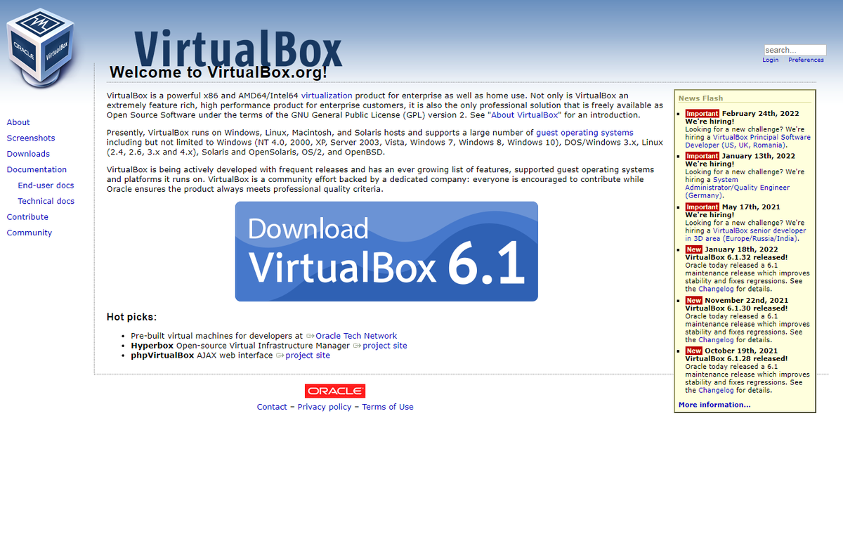 Вот так выглядит официальный сайт Oracle VirtualBox