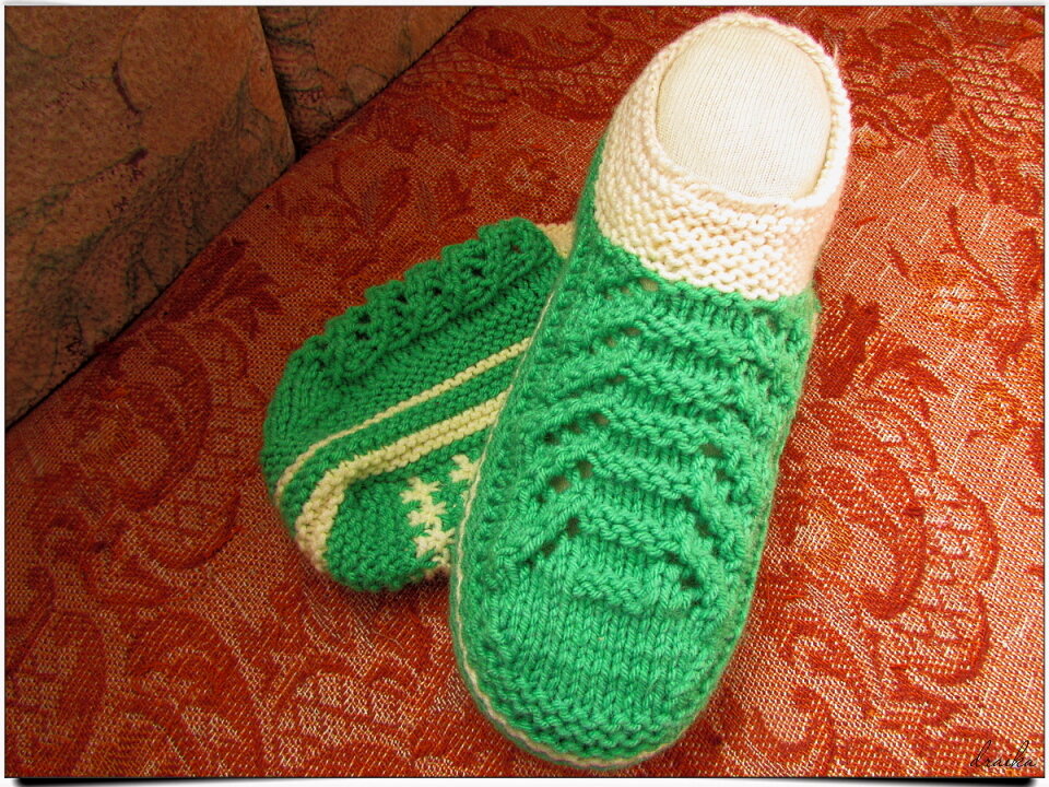 Тапочки-следки японским узором по видео-уроку Н. Калиновской