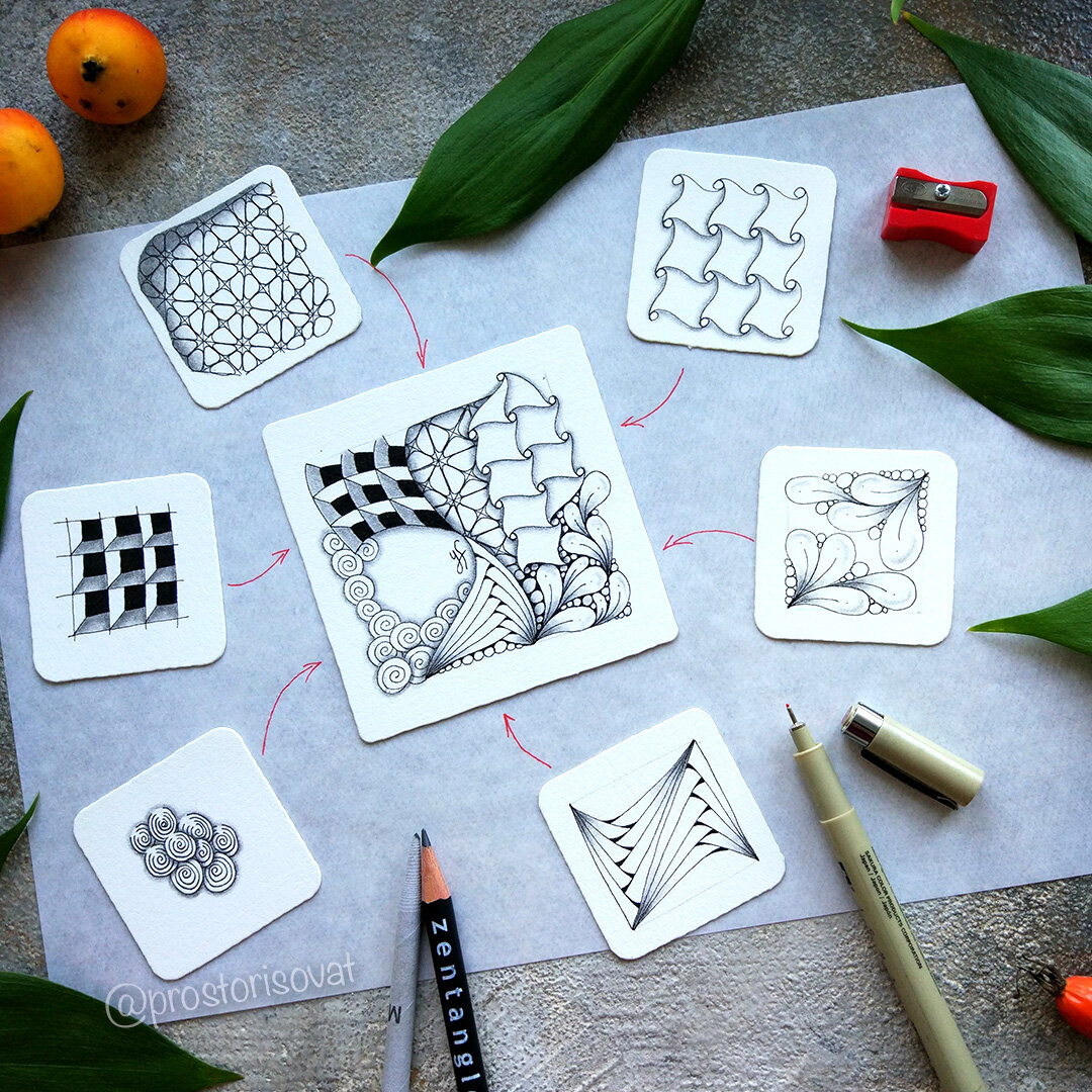 Рисунок и танглы, из которых он состоит