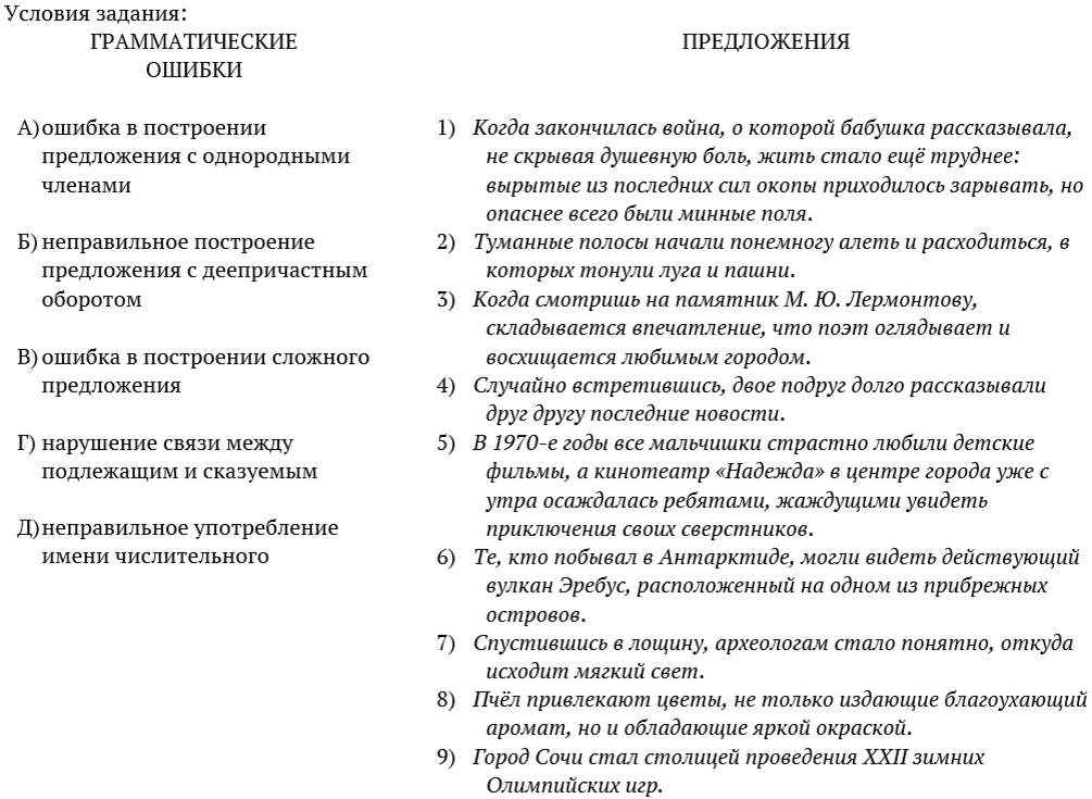 Установите соответствие между грамматическими правилами и предложениями. 23 Задание ЕГЭ русский язык. Грамматические ошибки ЕГЭ. Виды ошибок в 8 задание ЕГЭ по русскому. Ошибки 8 номер ЕГЭ русский