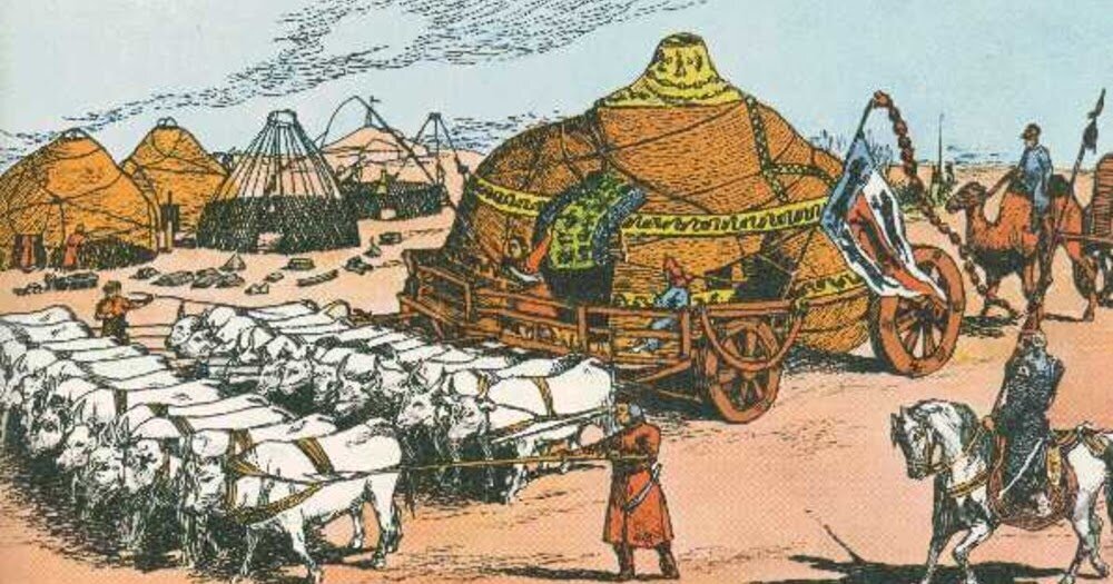 Волы тащат юрту (Ногайская орда)