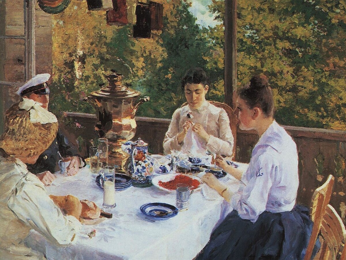За чайным столом. 1888 год. Константин Коровин. 
