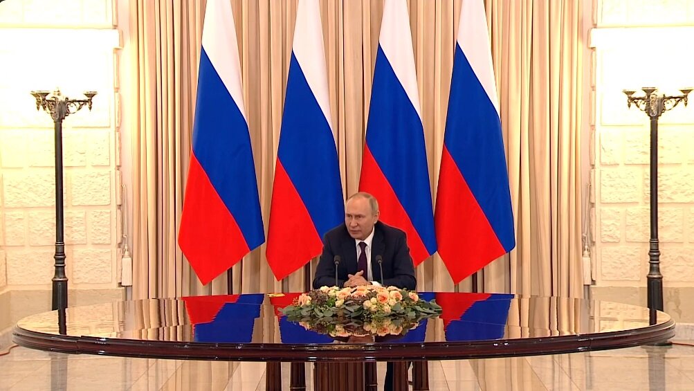 Владимир Путин на пресс-конференции в Сочи комментирует завершение мобилизации. Фото: кадр выступления президента, сайт kremlin.ru 