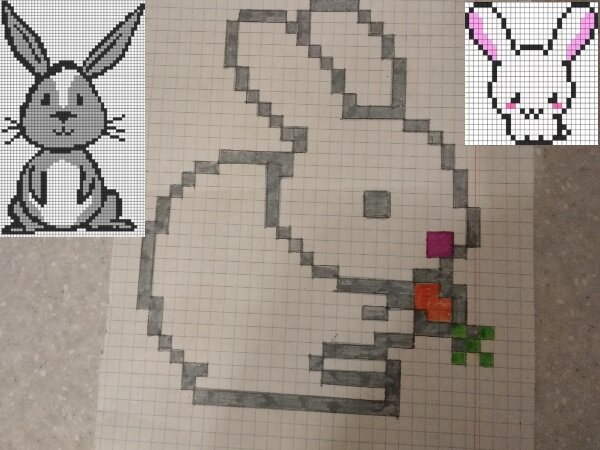 Рисунок зайчика по клеточкам