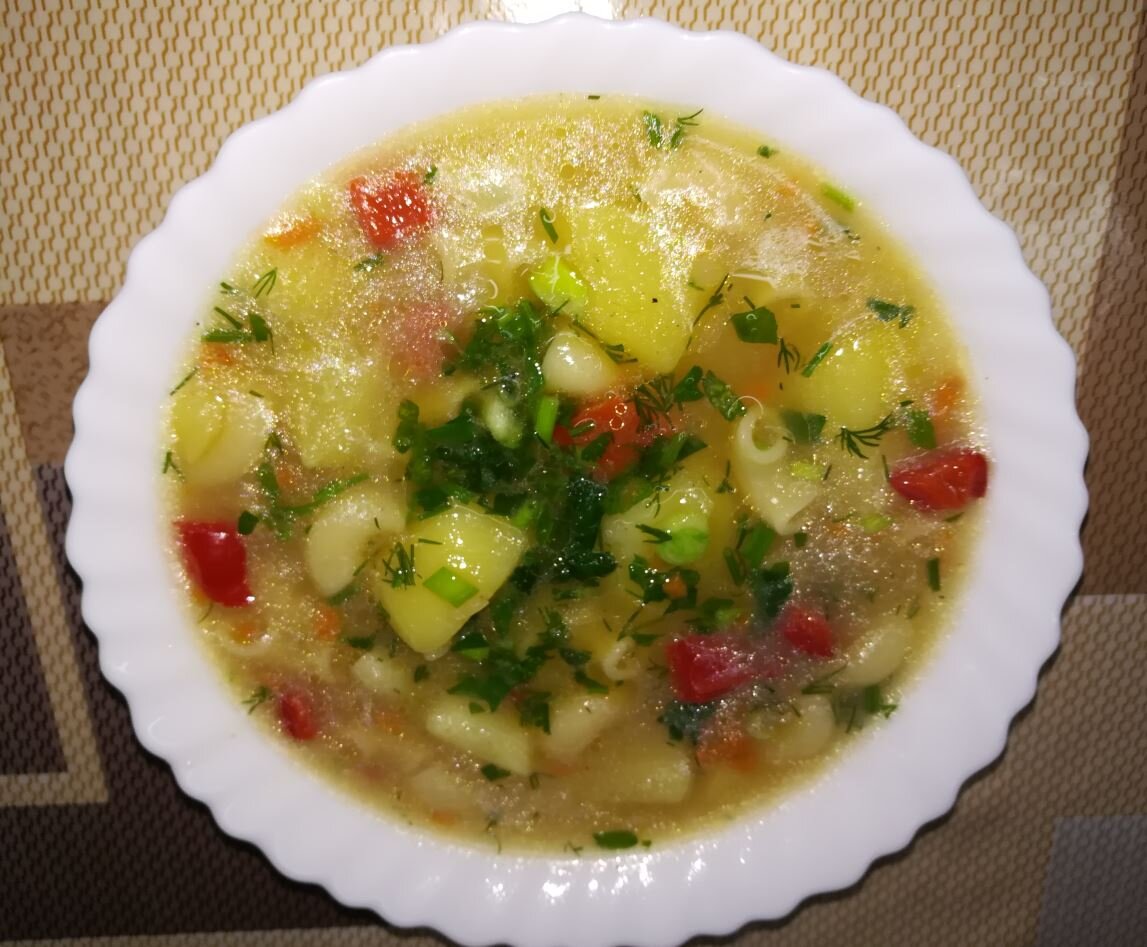 Суп с рожками на бульоне для бешбармака после отваривала сочней