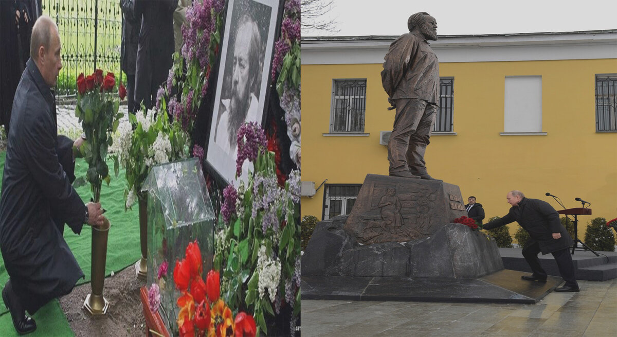 Путин возлагает цветы к могиле Солженицына, а затем к памятнику писателю