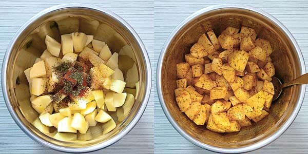 Перемешиваем картошечку с ароматными приправами и маслом    Фото:  cooktoria.com   