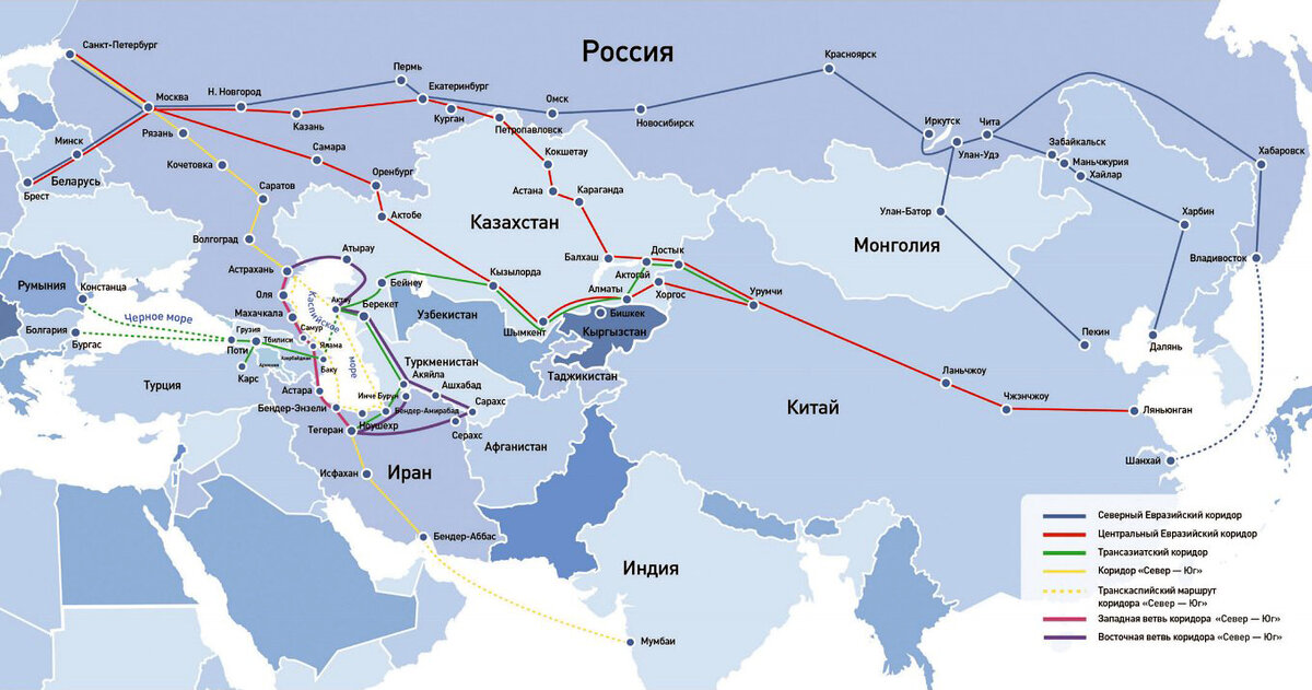 Международные транспортные коридоры россии карта