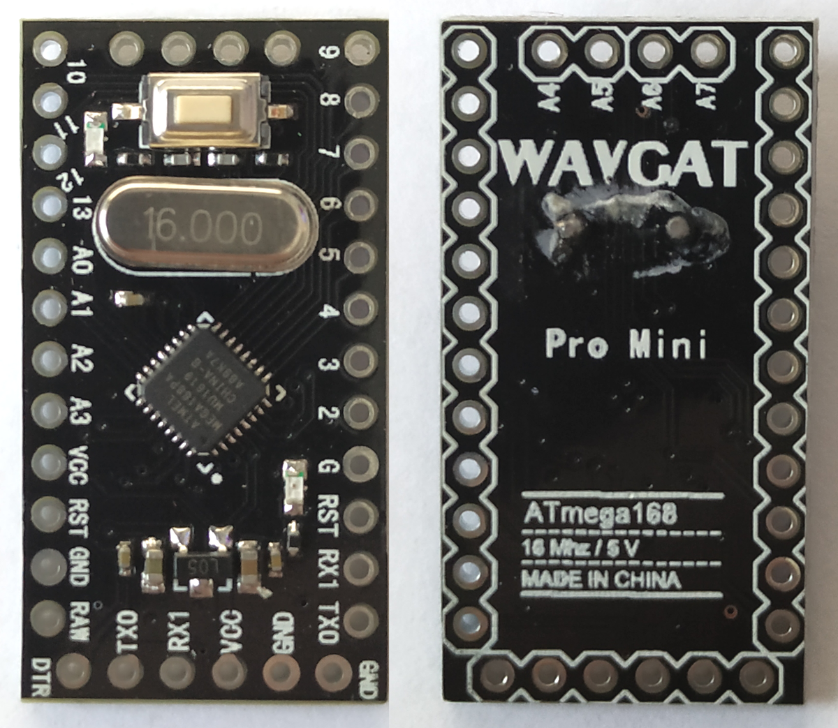 В моем случае WAVGAT Pro Mini ATmega168 16 Mhz/5V