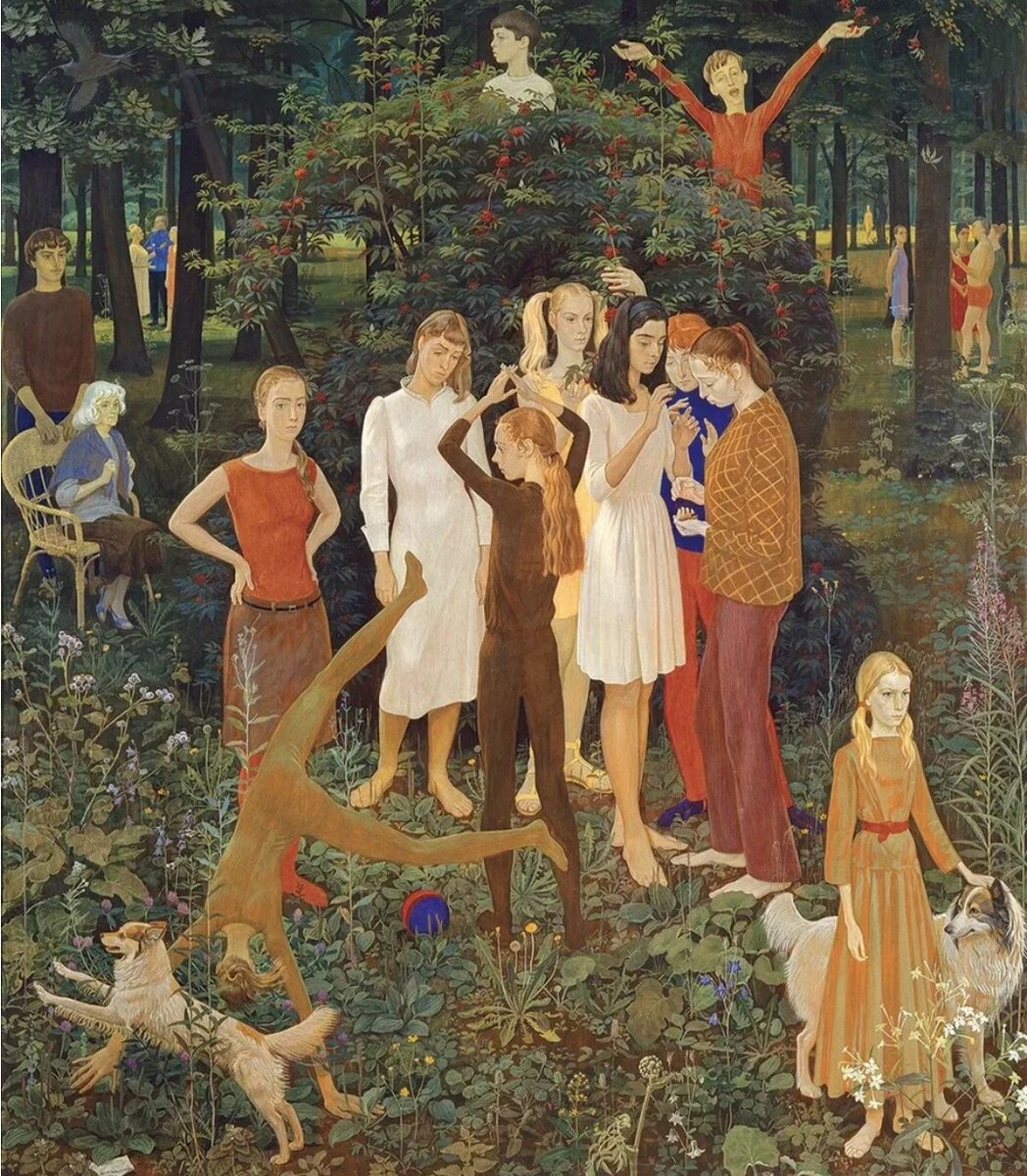 "Воскресный день" 1973 г. Темпера, левкас, 120 × 140 см. 