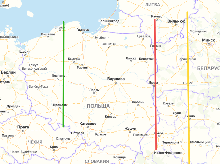 Третья спичка Черчилля - новая, послевоенная советско-польская граница. Создано на основе Яндекс-Карт