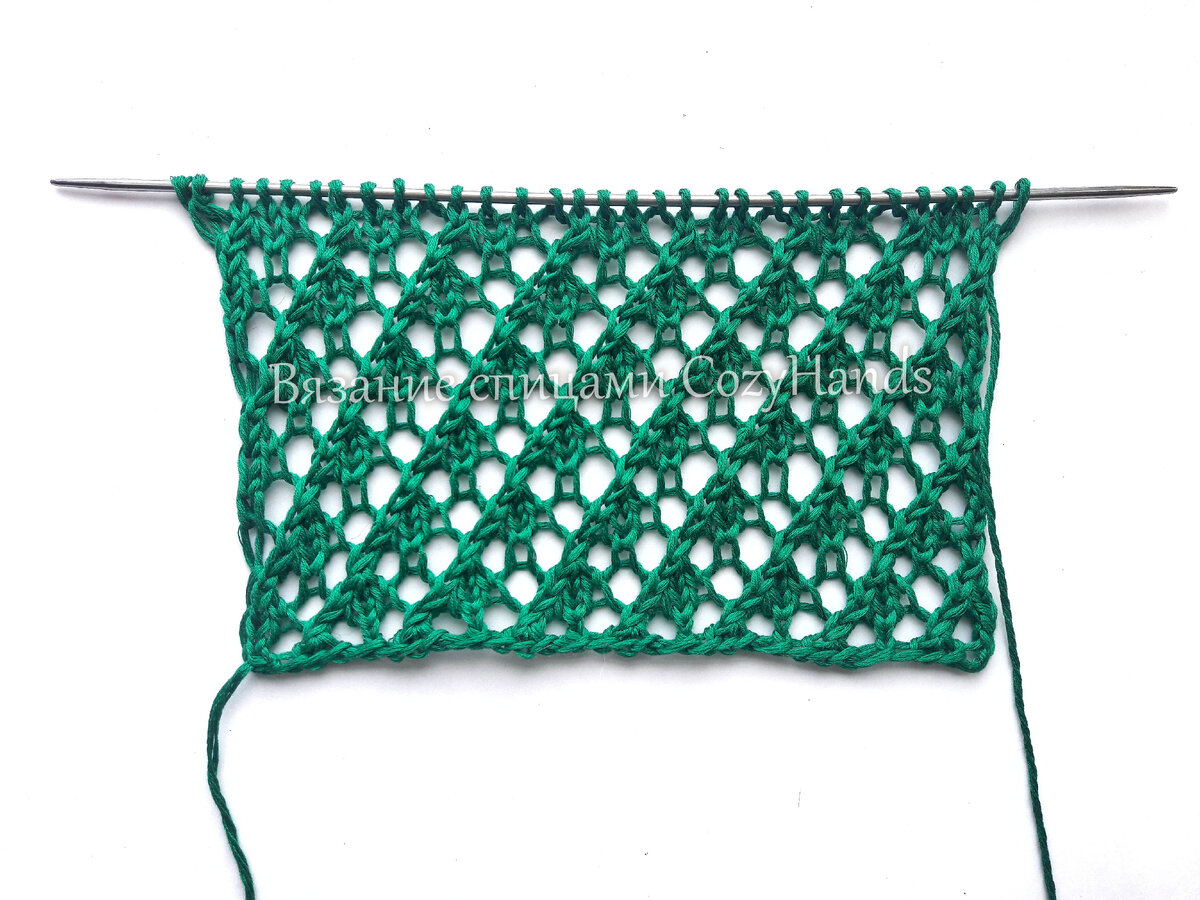 Ажурный узор спицами с диагональными линиями