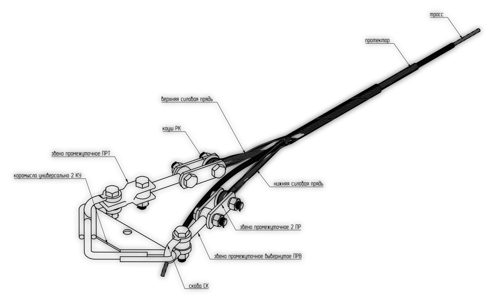 Схема: Зажимы натяжные (натяжные подвесы) НС-51-ТРИАС 