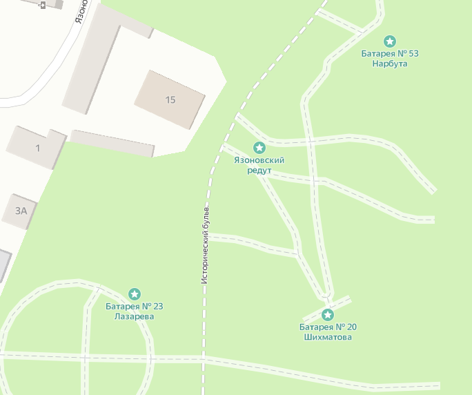 Батареи и редуты на увеличенной карте